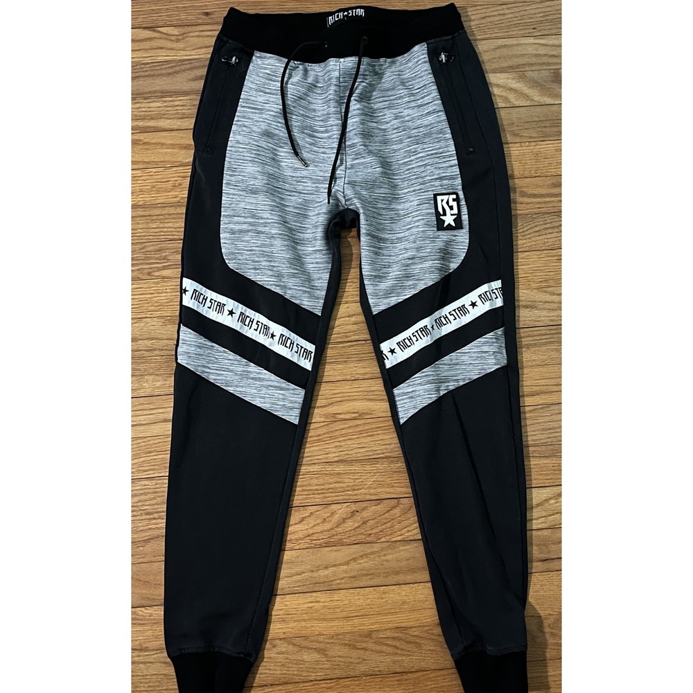 Rich Star Black Gray Color Block Heavyweight Jogger Pants Men L